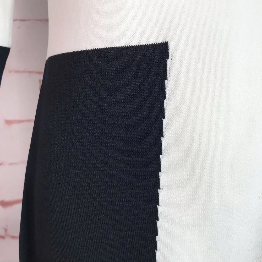 CALVIN KLEIN M Petite Colorblock Knit Long Sleeve Dress Black Taupe Cream MP - Picture 7 of 15